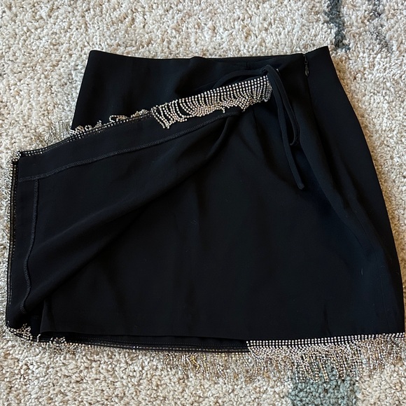 Cinq a Sept Black Mini Wrap Skirt with Rhinestone Trim - Picture 4 of 6